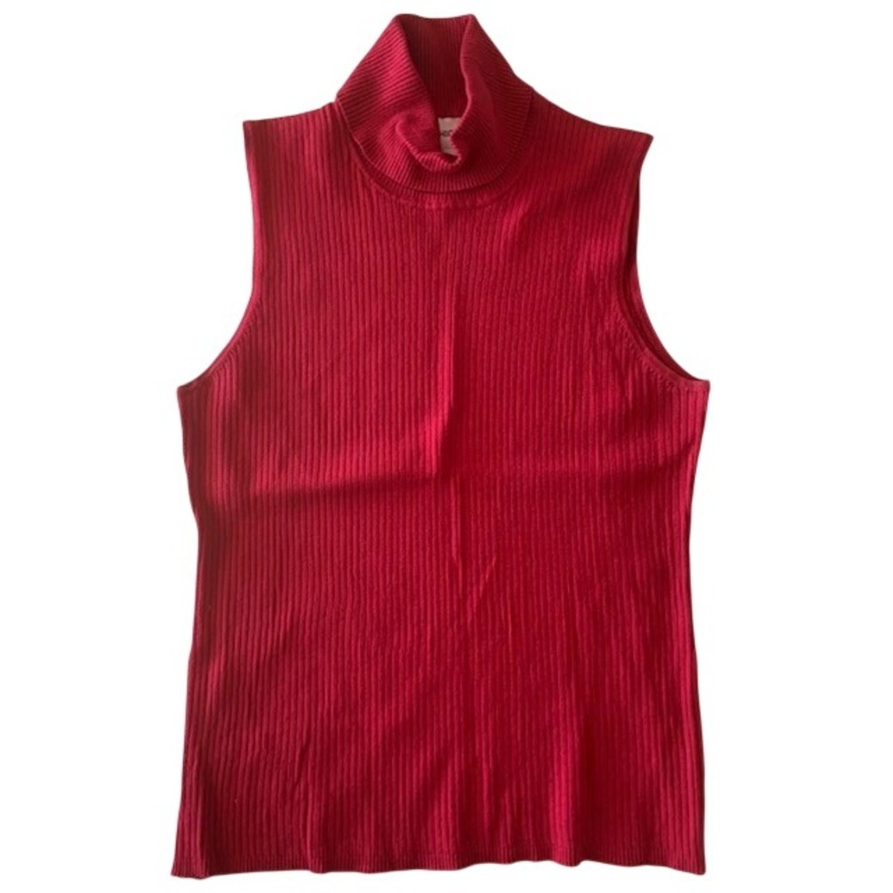 Chico's Red Silk Blend Knit Shell Sleeveless Size 3 Quiet Luxury Ribbed Sweater
